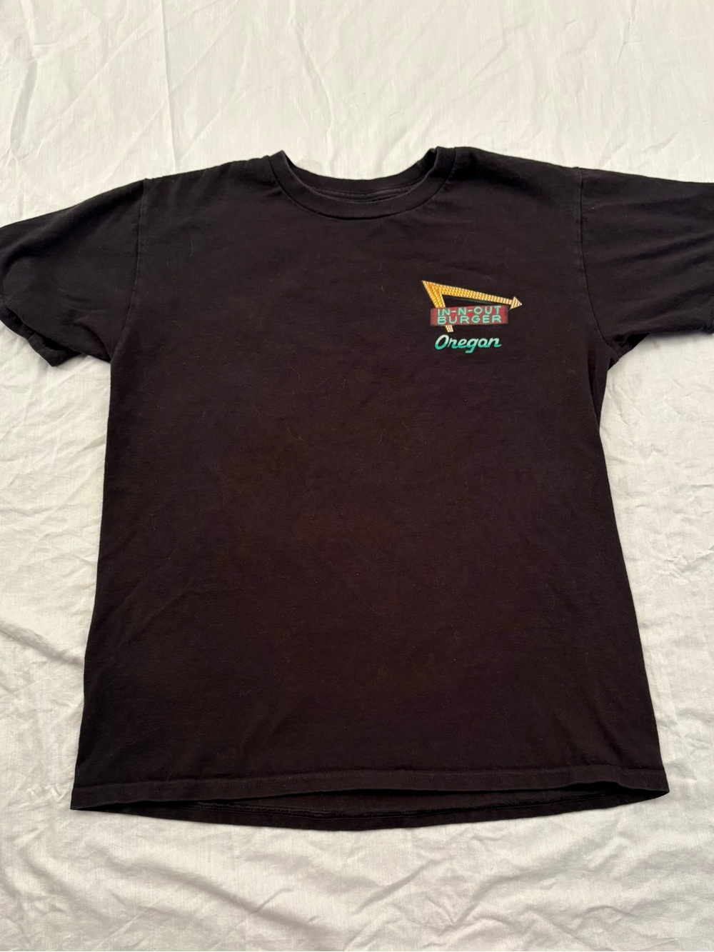 In-N-Out Burger Men’s S Oregon Black Graphic T-Shirt Palm Tree Back Print